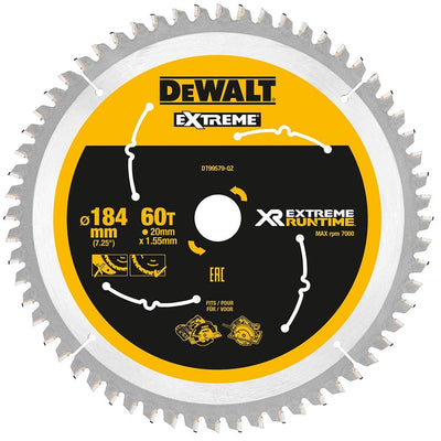 Dewalt accessoires | cirkelzaagblad extreme | 184x20x60t - dt99579-qz