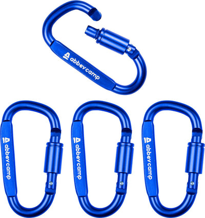 Abbey camp karabijnhaken hoogwaardig aluminium - set van 4 - blauw - schroefsluiting