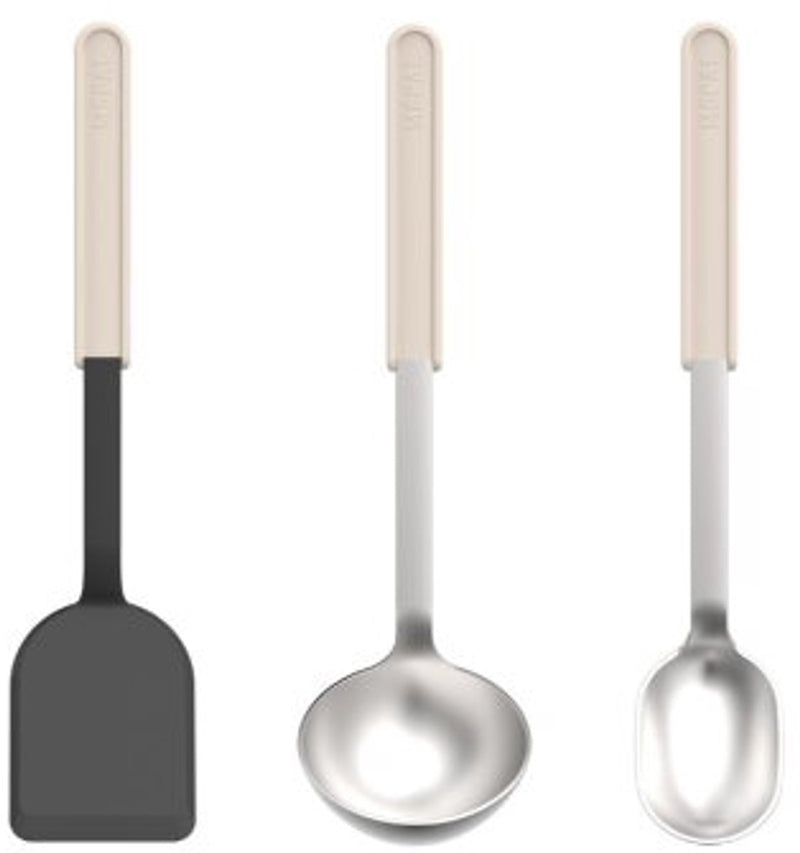 Mepal kookset 3-delig (spatel + roerlepel + opscheplepel) chef it - kookgerei met antiaanbaklaag - hittebestendig - vaatwasmachinebestendig - keukengerei - chalk