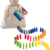 Grafix dominostenen speelgoed in katoenen tasje - kleurrijke stenen set.