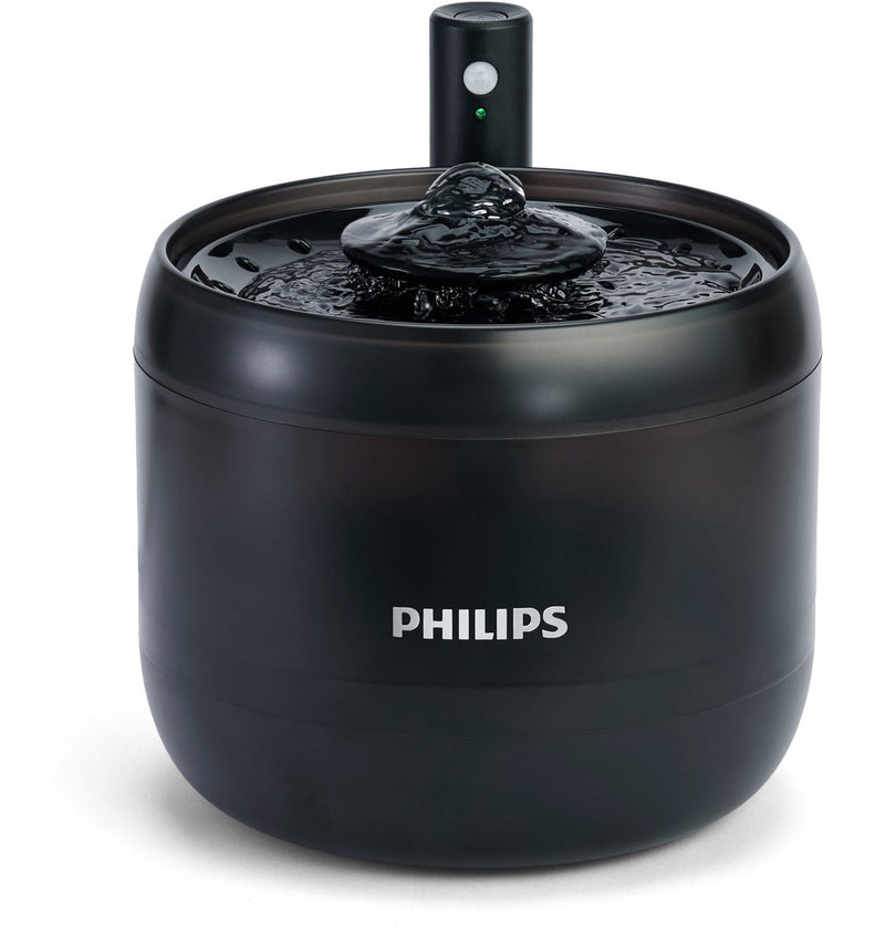Philips drinkfontein kat – waterfontein 2,2 l met filter – fluisterstille kattenfontein met bewegingssensor – stromend water waterdispenser – zwart - paw3210 02