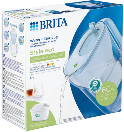 Brita waterfilterkan style eco - 2,4l - blauw - incl. 1 maxtra pro pure performance waterfilter