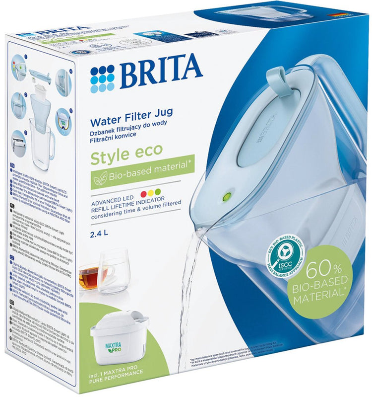 Brita waterfilterkan style eco - 2,4l - blauw - incl. 1 maxtra pro pure performance waterfilter