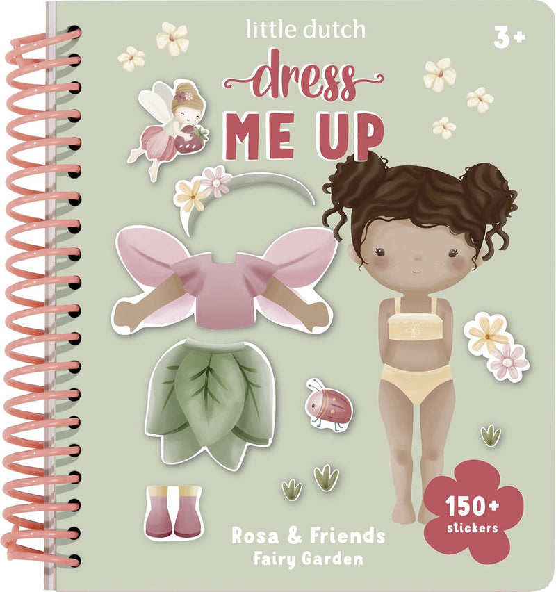 Little dutch sticker- en aankleedboek dress me up rosa, fairy garden - bambolino toys creatief speelgoed - cadeau tip