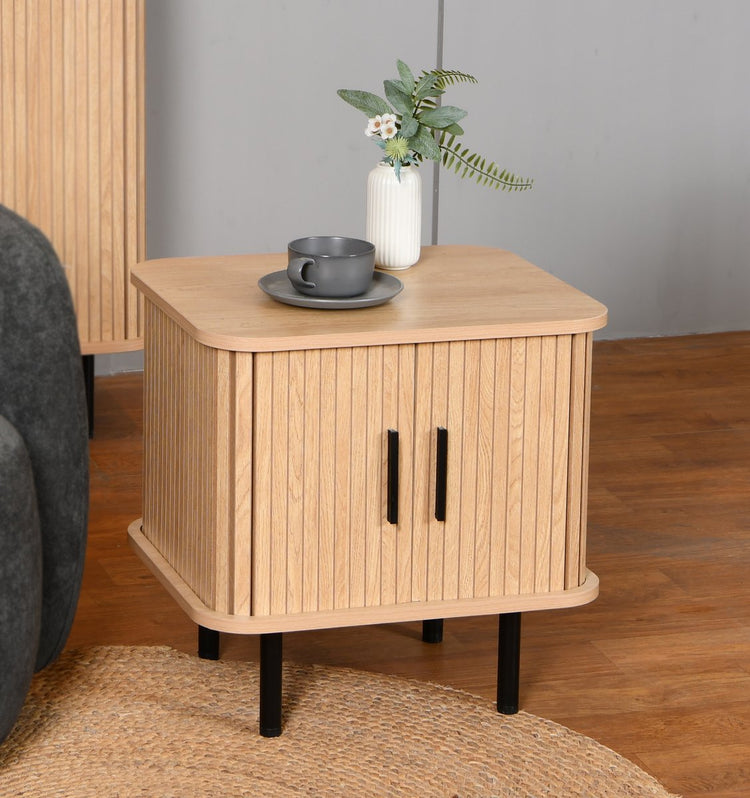 Mano leisure bijzettafel met opbergruimte – nachtkastje – 45x40x48cm - eikenpatroon zwart metaal