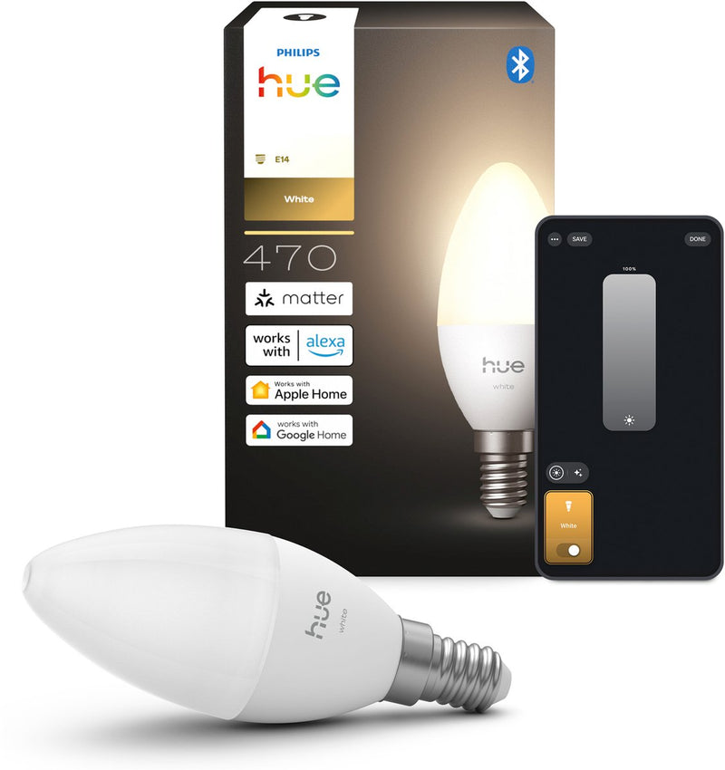 Philips hue led kaarslamp - e14 fitting - bevat 1 lamp - zachtwit licht - slimme verlichting