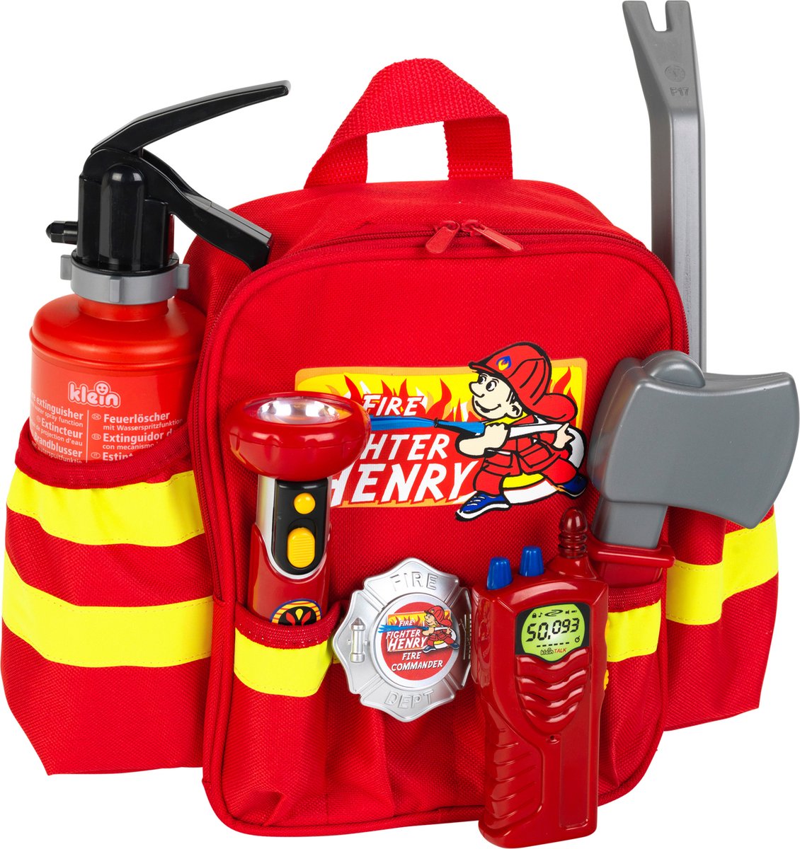 Klein toys brandweerrugzak - 28x25x8,5 cm - incl. accessoires, verstelbare riemen en een grote opening voor het makkelijk pakken en opbergen - rood geel