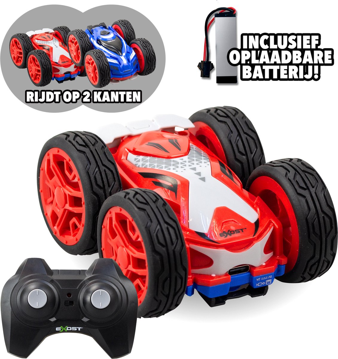 Exost rc mini flip neo rood 1:34 - bestuurbare stuntauto - incl. oplaadbare batterij - rc auto