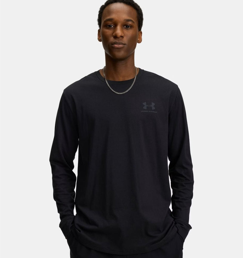 Under armour ua sportstyle left chest ls-blk heren sportshirt - zwart - pitch grijs