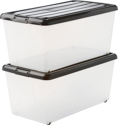 Iris rollerbox opbergbox - 70l - kunststof - transparant zwart - set van 2
