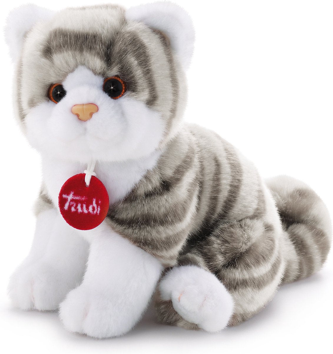 Trudi - classic knuffel poes kat brad 18 cm - handgemaakt in italie - hoge kwaliteit pluche knuffel - knuffeldier voor jongens en meisjes - grijs wit - 14x18x20 cm maat s