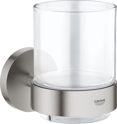 Grohe essentials houder met glas - supersteel (rvs-look)