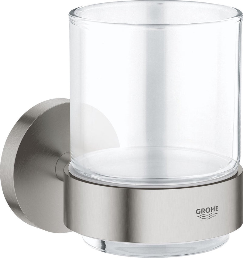 Grohe essentials houder met glas - supersteel (rvs-look)