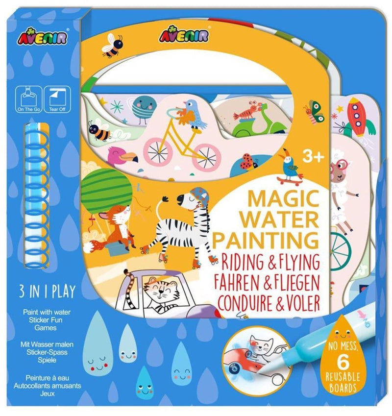 Avenir magisch waterschilderen: book rijden vliegen, 6 herbruikbare pagina's met 3-in-1 play, 3+