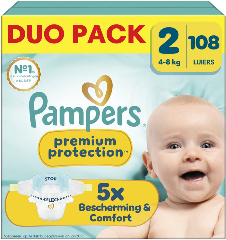Pampers premium protection maat 2 - 108 luiers - 4kg-8kg