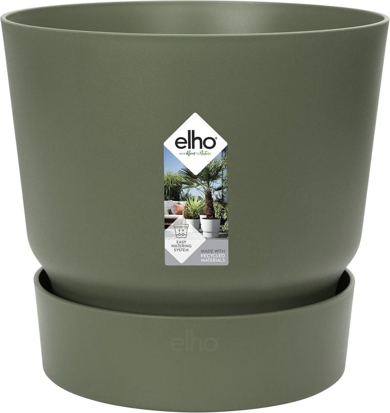 Elho greenville rond 14 - bloempot voor buiten met waterreservoir - 100% gerecycled plastic - ø 14 x h 13.4 cm - blad groen