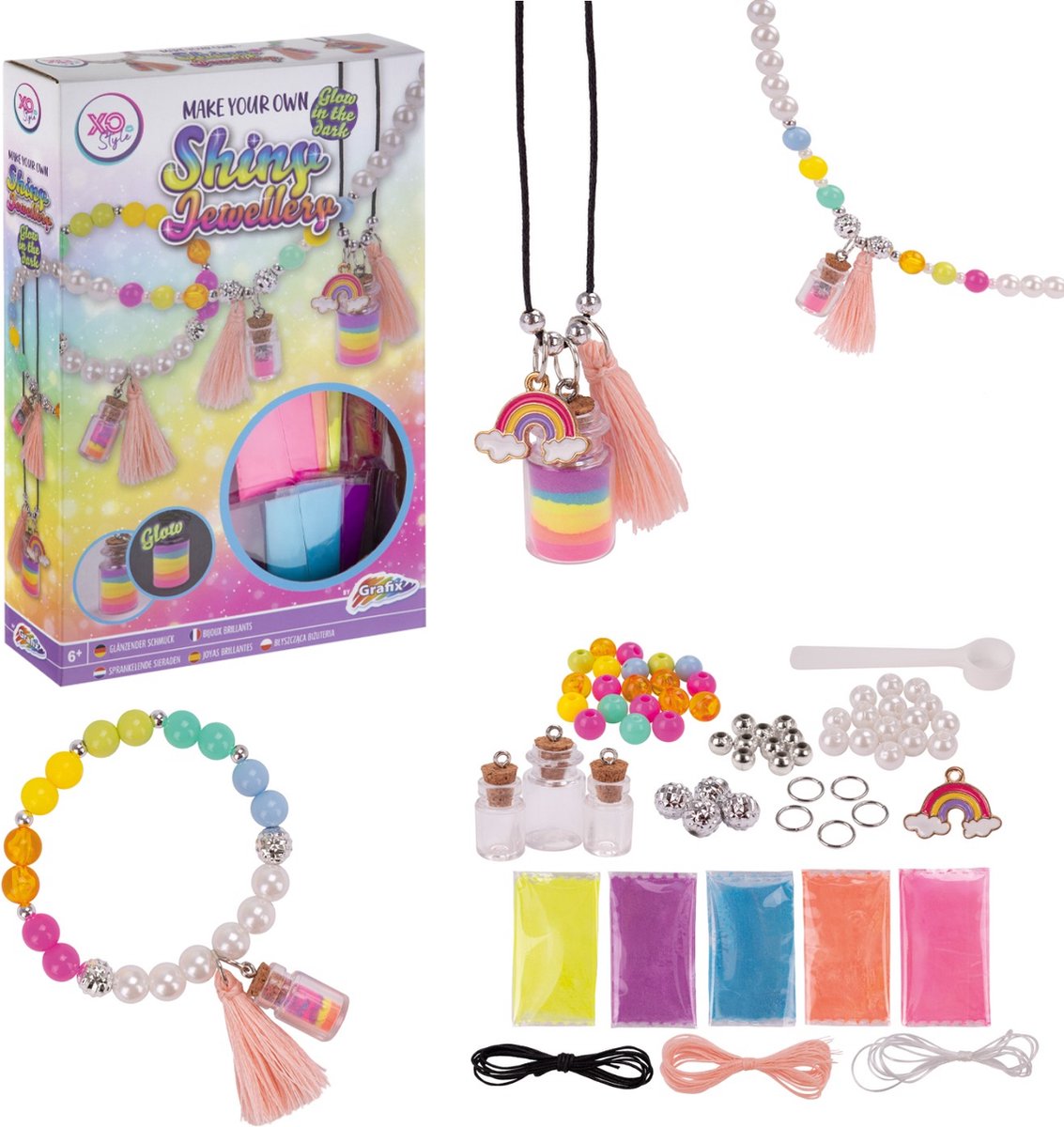 Grafix sprankelende sieraden maken pakket | glow in the dark | maak je eigen sieraden | kettingen armbanden | sieraden meisjes