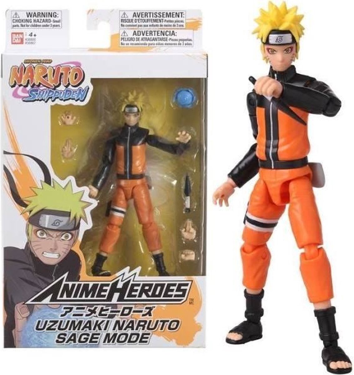Bandai - anime heroes - naruto uzumaki figuur in kluizenaarmodus (sage-modus) - naruto shippuden - anime heroes manga actiefiguur 17 cm - naruto actiefiguur - speelgoed kind 4+ - 36907