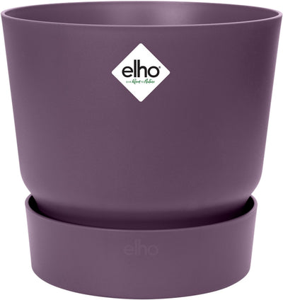 Elho greenville rond 25 - bloempot voor buiten met waterreservoir - 100% gerecycled plastic - ø 24.5 x h 23.3 cm - vintage pruim