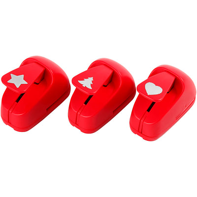 Creativ company ponsen - rood - ster, hart, kerstboom - ponsen papier en dun karton - 16mm - set van 3 - 1 set