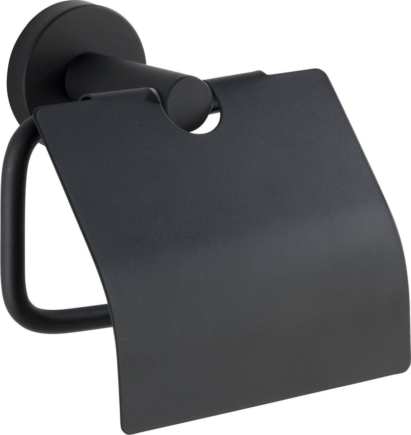 Wenko toiletrolhouder met klep bosio rvs zwart mat - wc rolhouder