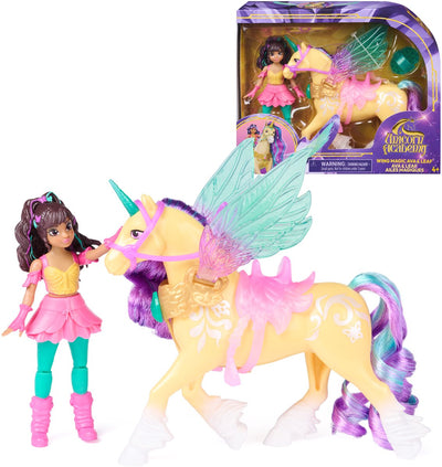 Unicorn academy - ava leaf met vleugelmagie - beweegbare pop 11,4 cm en gevleugelde eenhoorn 12,7 cm - inclusief 4 accessoires - poppen- en eenhoornspeelgoed