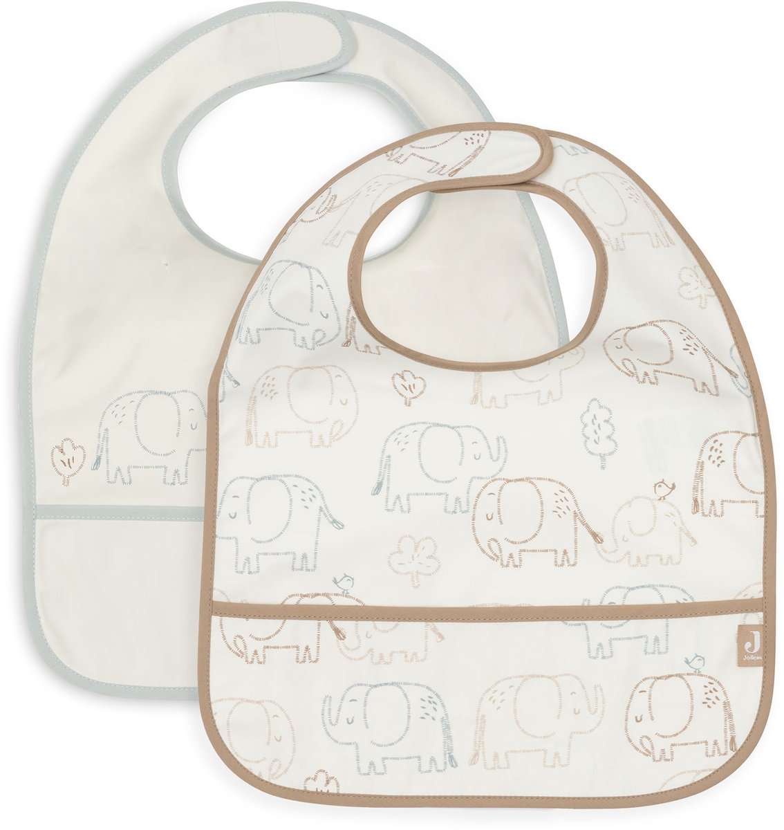 Jollein slabbetjes waterproof - 2 stuks - 30 cm - elephant tales