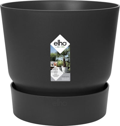 Elho greenville rond 18 - bloempot voor buiten met waterreservoir - 100% gerecycled plastic - ø 18.3 x h 17.4 cm - living black