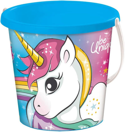 Merkloos sans marque kunststof emmer emmertje met eenhoorn unicorn dessin 15 cm - zandbak strand buitenspeelgoed - strandspeelgoed