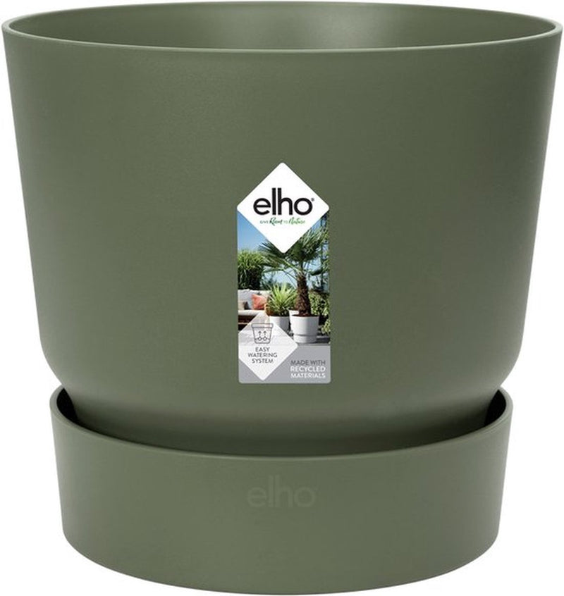 Elho greenville rond 40 - grote bloempot voor buiten met waterreservoir - 100% gerecycled plastic - ø 39 x h 36.8 cm - blad groen