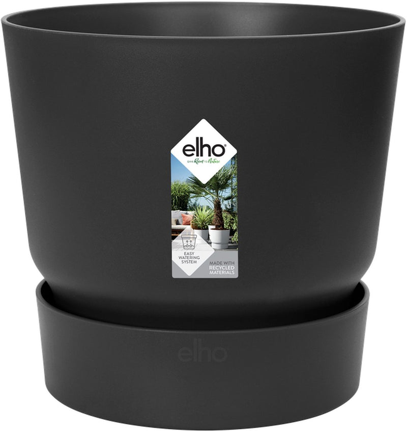 Elho greenville rond 55 - grote bloempot voor buiten met waterreservoir - 100% gerecycled plastic - ø 55 x h 50 cm - living black