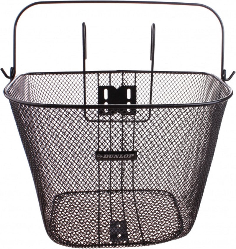 Dunlop fietsmand stuur 22l - fiets mand met handvat en haken - fietsmandje 34 x 24,5 x 26 cm - geschikt voor elektrische fiets, omafiets en stadsfiets - metaal - zwart