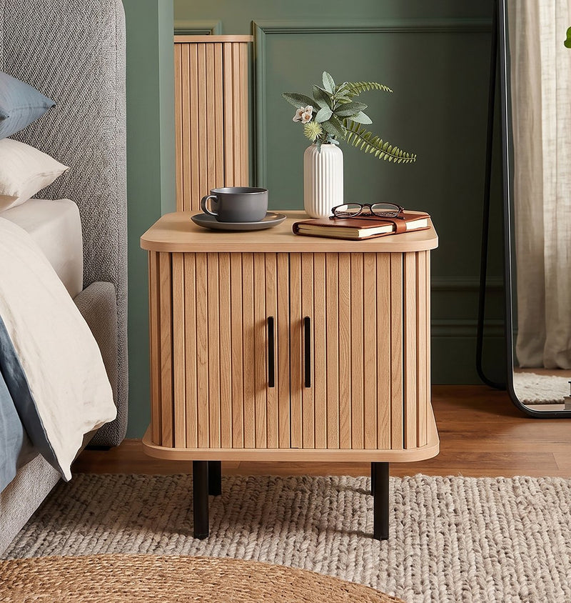 Mano leisure bijzettafel met opbergruimte – nachtkastje – 45x40x48cm - eikenpatroon zwart metaal