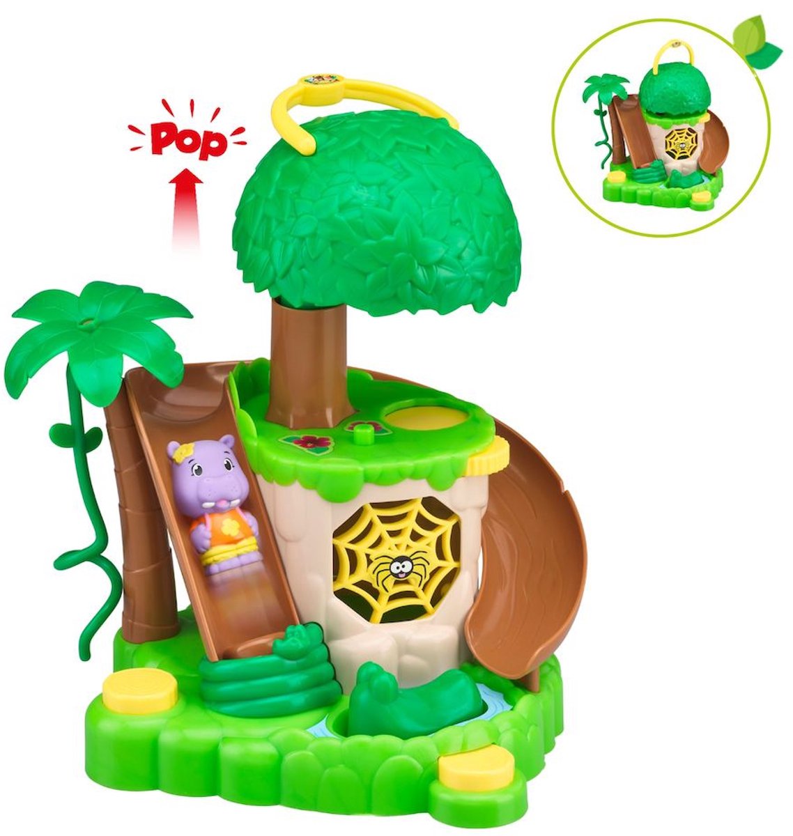 Klorofil speelset het jungle eiland – interactief speeleiland met lanceerder, valstrik en schommel – inclusief olga van de nijlpaardenfamilie – vanaf 18 maanden