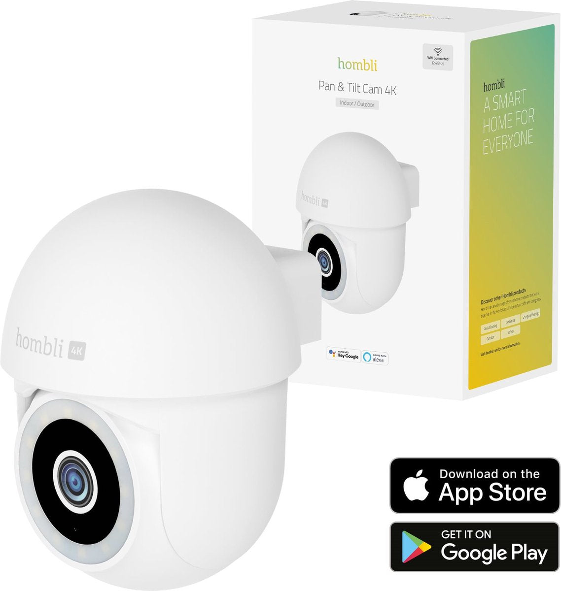 Hombli 4k pan tilt - beveiligingscamera - bewakingscamera voor buiten - 4k - gekleurd nachtzicht - volgfunctie - wit