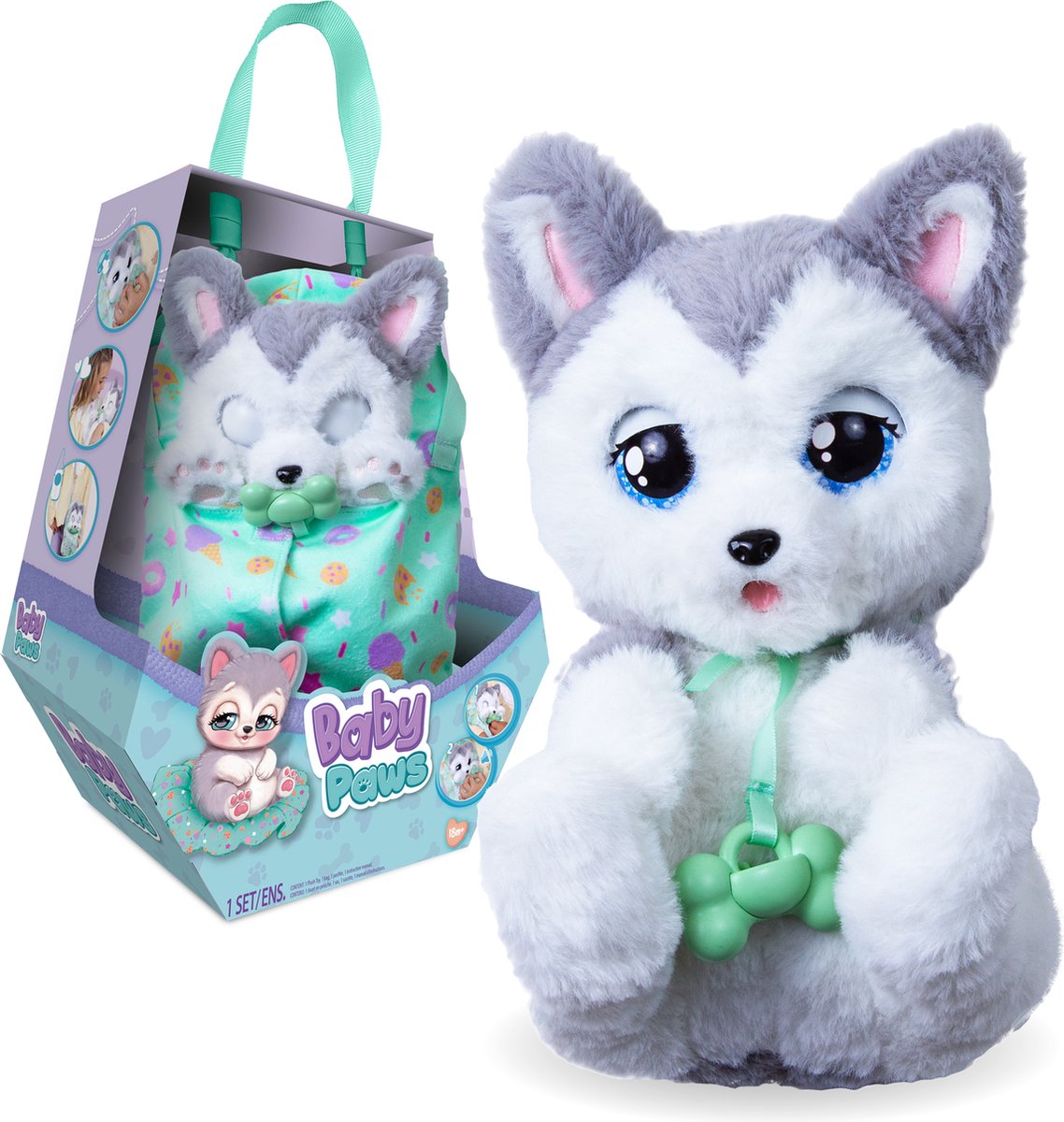 Imc toys baby paws hondje husky - interactieve pluchen knuffel