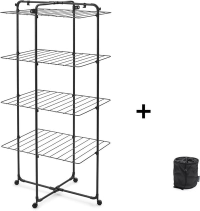Brabantia hangon droogtoren - 30m - inklapbaar wasrek - met wasknijpertasje - matt black