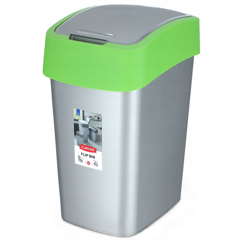 Keter curver flip bin - prullenbak - 9l - zilvergroen - duurzaam design