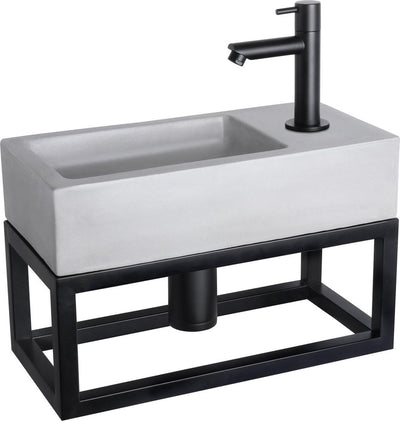 Differnz ravo fonteinset - 38.5x18.5x25cm - rechthoek - 1 kraangat - recht matte zwarte kraan - met zwart frame - beton lichtgrijs