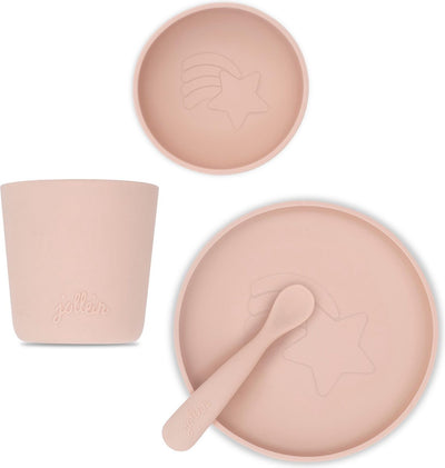Jollein - kinderserviesset 4-delig (pale pink) - siliconen - baby servies, baby bestek - 6-18 maanden