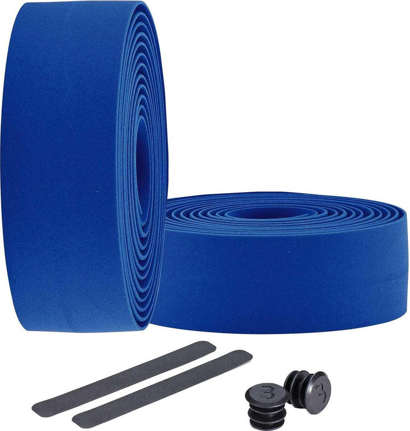Bbb cycling stuurlint racefiets - zelfklevend stuurtape met stretch materiaal - antislip - lengte: 200cm - dikte: 2mm - inclusief stuurdoppen - blauw - raceribbon bht-01