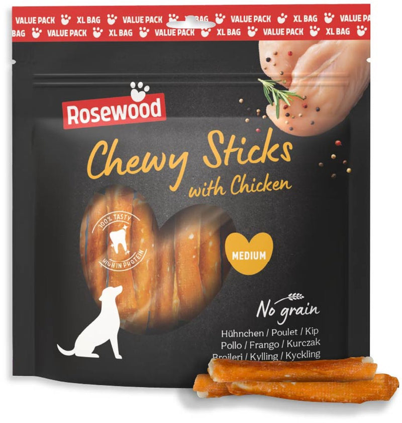 Rosewood chewy sticks medium hondensnack kip 500 g - kauwsticks runderhuid - kauwsnack - graanvrij