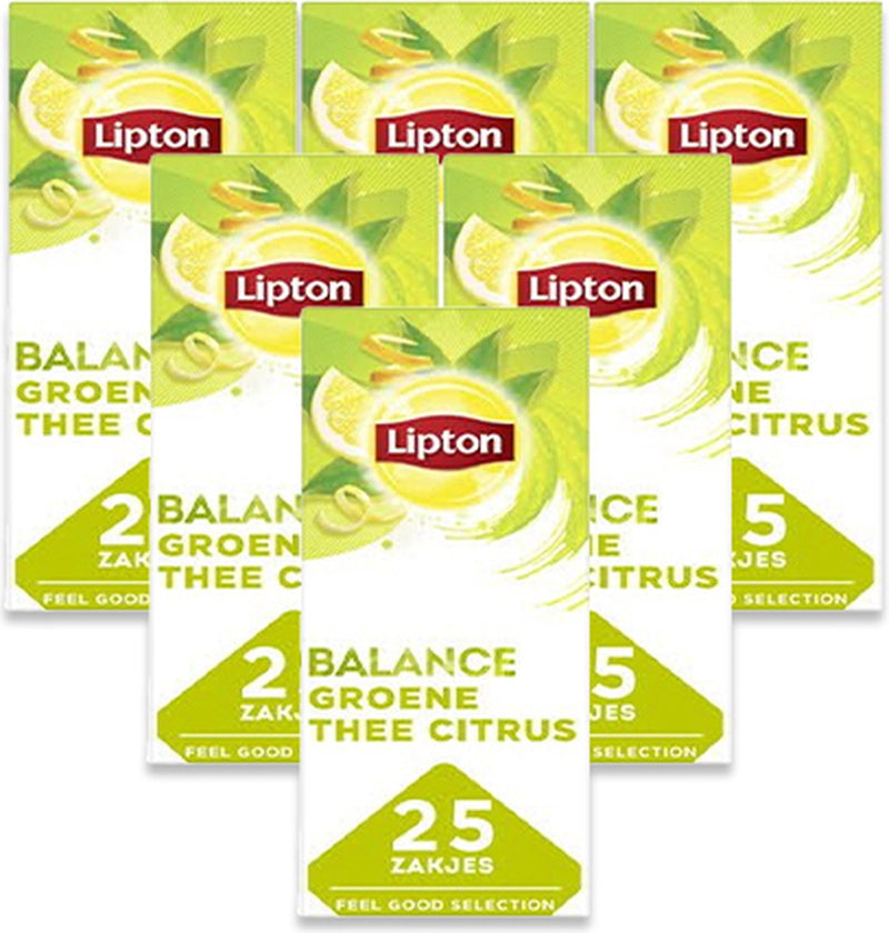 Lipton feel good selection green tea citrus - 150 theezakjes - groene thee citrus - 6 x 20 zakjes - voordeelverpakking