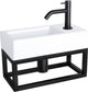 Differnz ravo fonteinset - 38.5x18.5x25cm - rechthoek - 1 kraangat - gebogen matte zwarte kraan - met zwart frame - keramiek wit