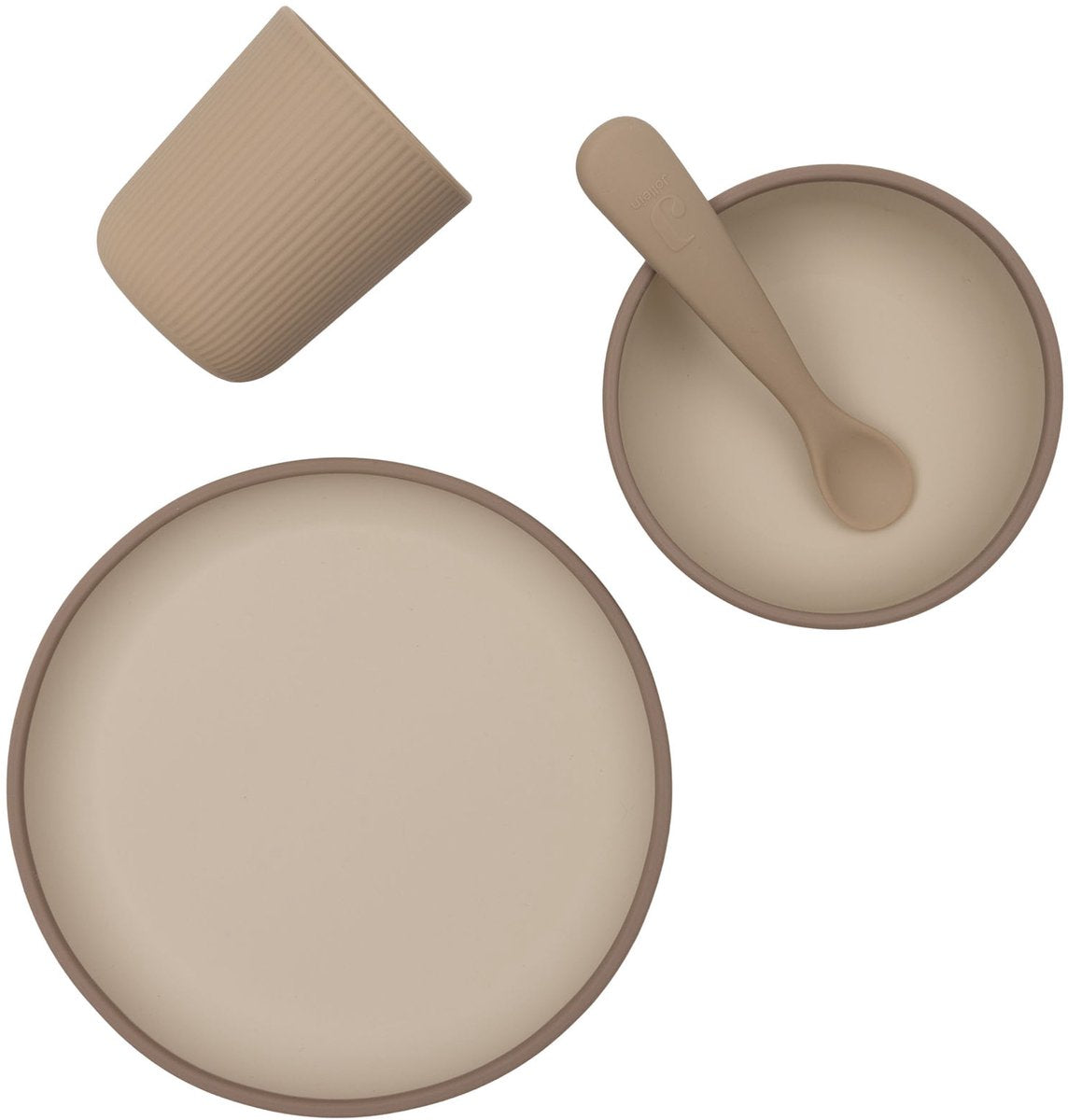 Jollein kinderserviesset siliconen - met bord, kom, beker - natural shades