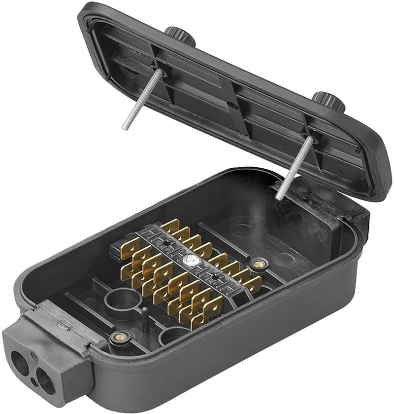 Proplus kabelverbindingsdoos 8 x 4-polig – voor 12v en 24v bedrading in aanhanger camper en caravan – kunststof behuizing – zwart