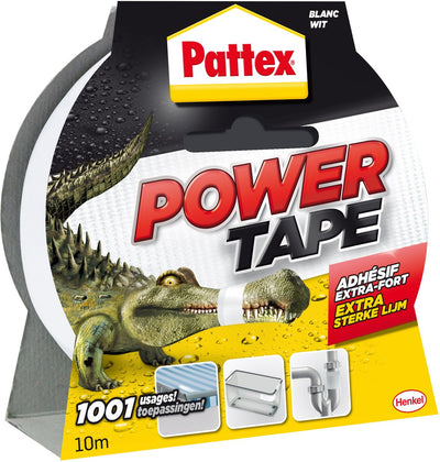 Pattex power tape 10 m wit | power duct tape voor universeel gebruik | waterdichte extreem sterk | premium grip ducktape.