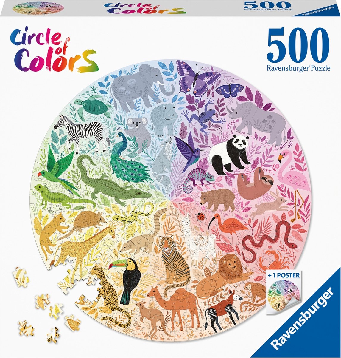 Ravensburger round puzzle circle of colors animals - legpuzzel - 500 stukjes