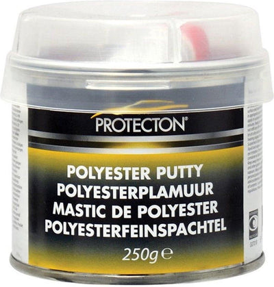 Protecton polyesterplamuur - voor het egaliseren van oneffenheden - toepasbaar op staal, aluminium, hout, beton polyester - elastisch en zeer goed schuurbaar – incl. tube verharder - 250gr