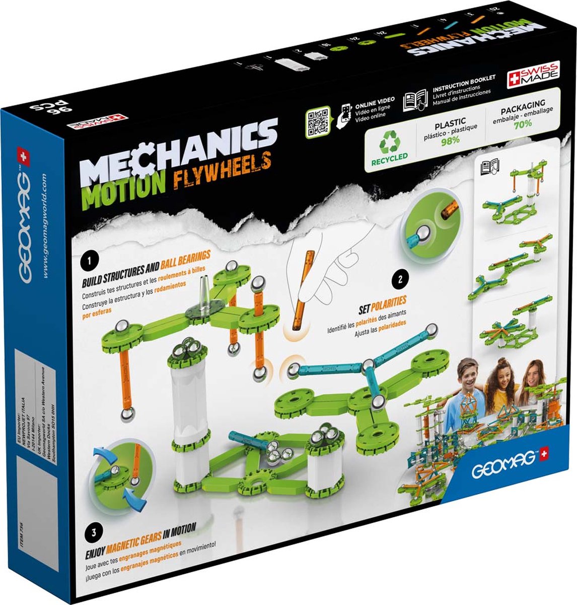 Geomag mechanics motion recycled flywheels - magnetisch constructiespeelgoed met vliegwielen - 96-delig